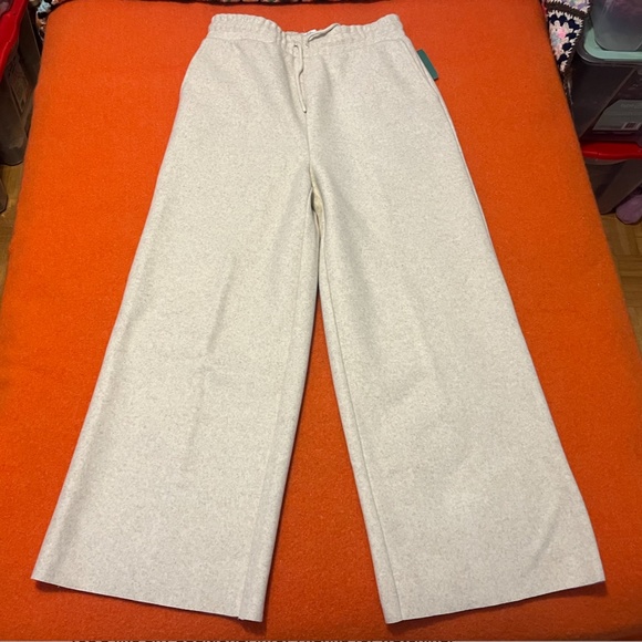 Beige cream felt wool blend high waist wide leg pants NWT - Picture 2 of 8